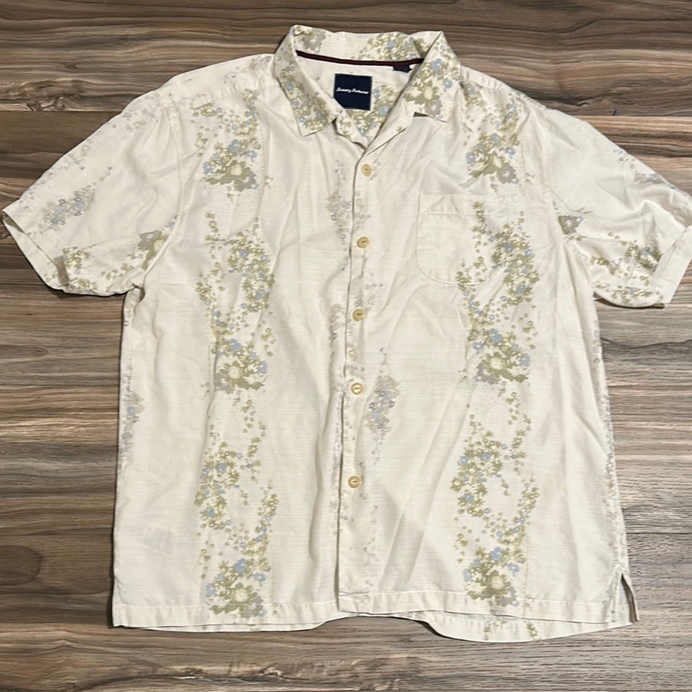 Tommy Bahama Shirt Mens XXL Cream Silk Floral Hawaiian Camp Button Up - Picture 1 of 15